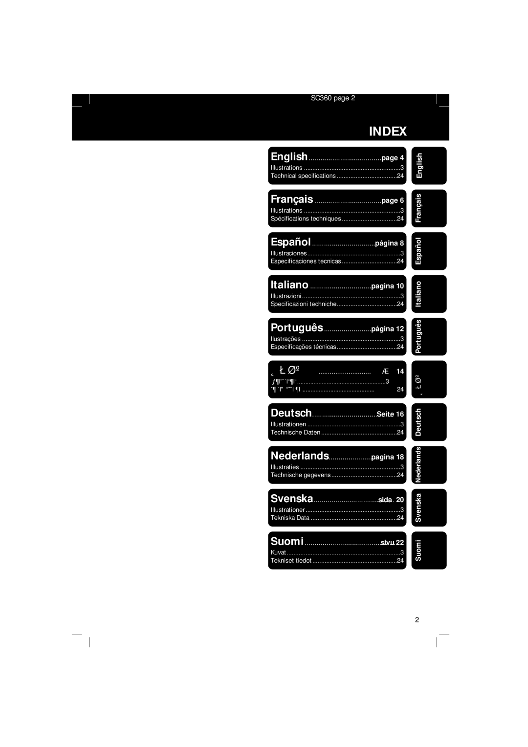 Philips SBC SC 360 manual Index, Página 