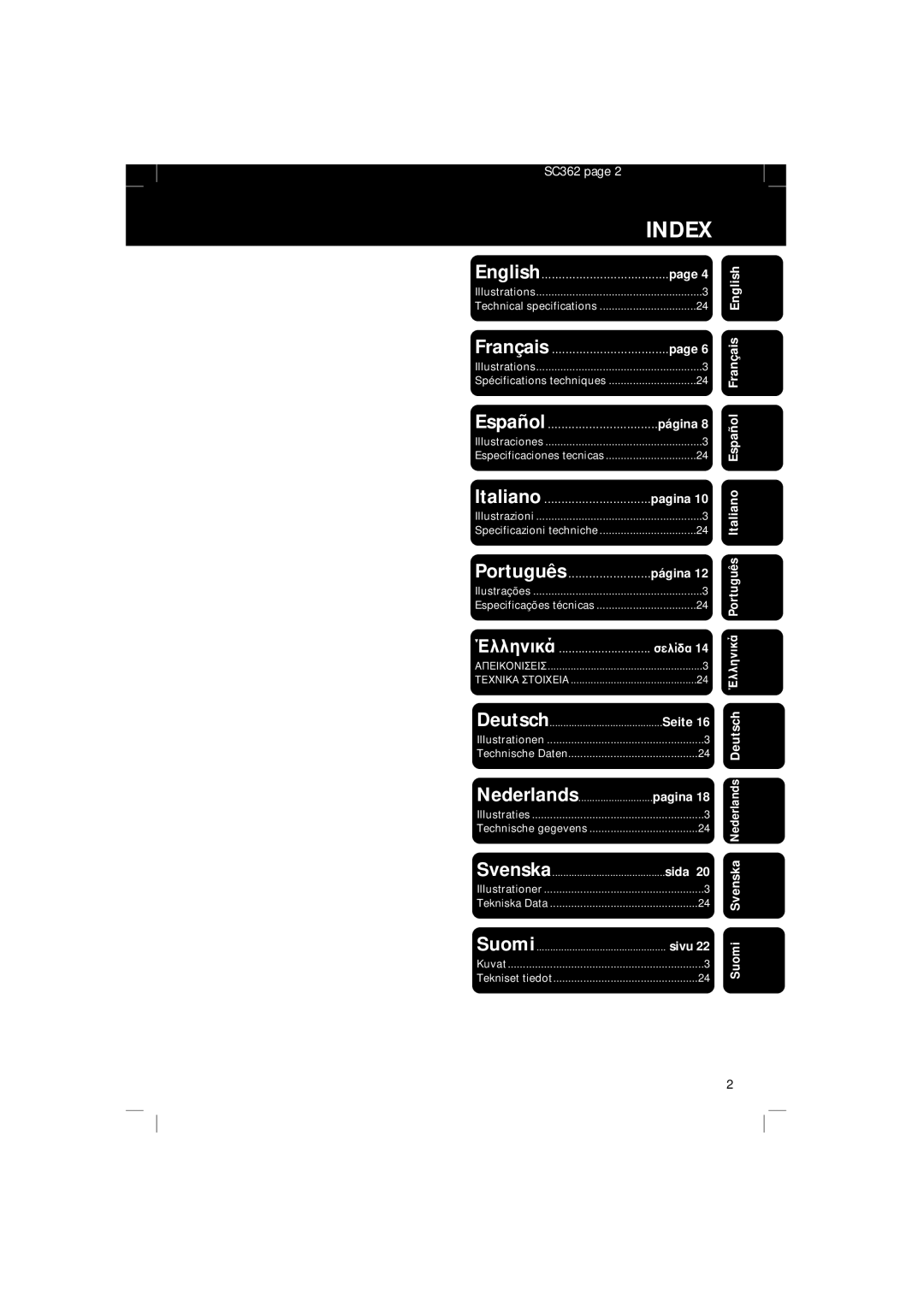 Philips SBC SC 362 manual Index 