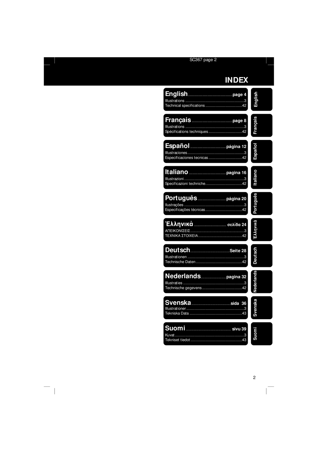 Philips SBC SC 367 manual Index, Svenska 