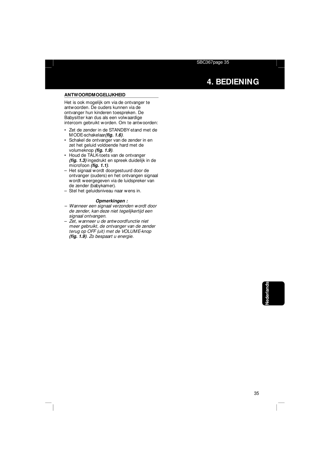 Philips SBC SC 367 manual Antwoordmogelijkheid 