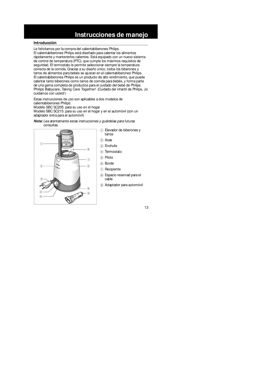 Philips SBC SC205, SBC SC215 manual Instrucciones de manejo, Introducción 