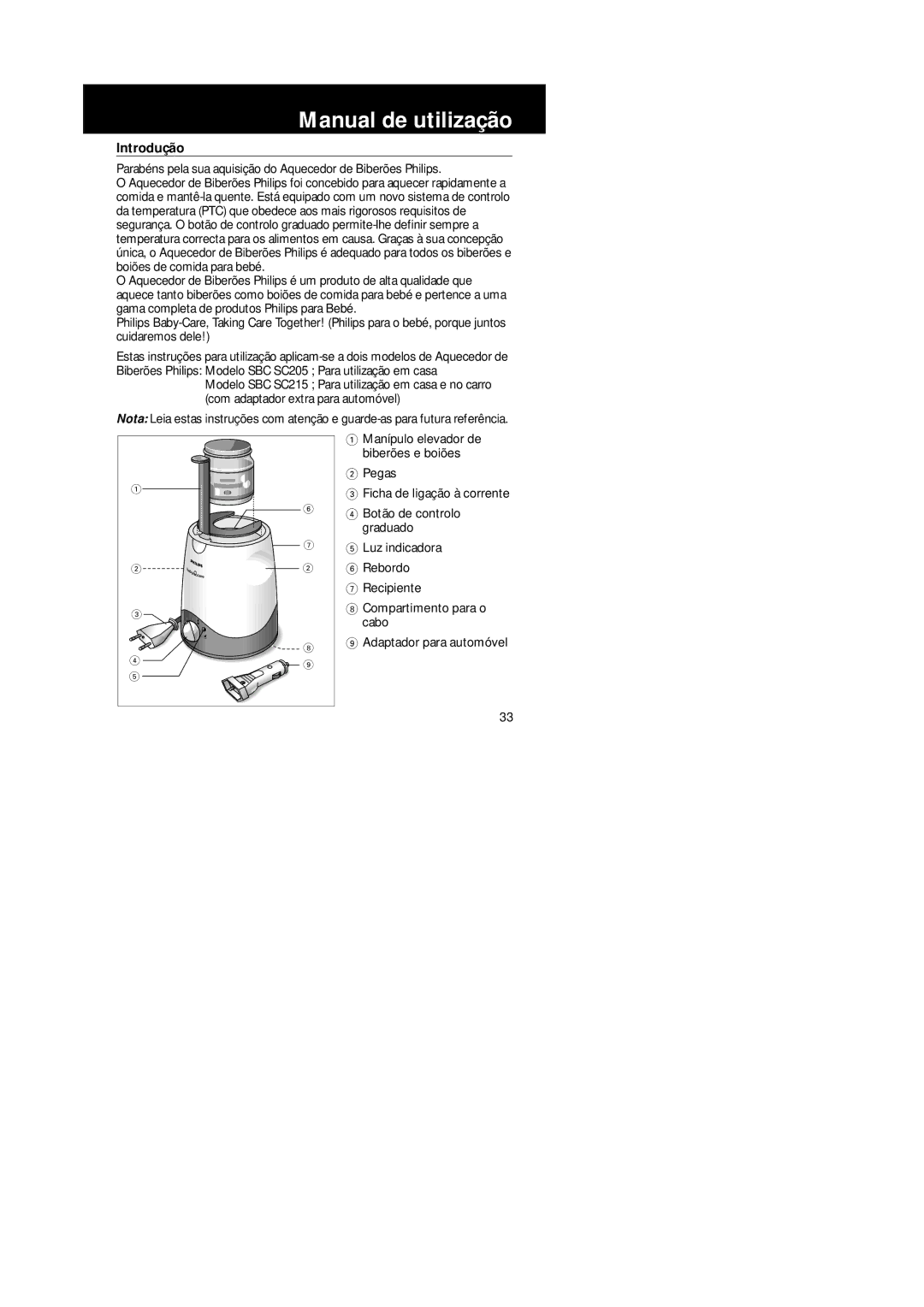 Philips SBC SC205, SBC SC215 manual Manual de utilização, Introdução 