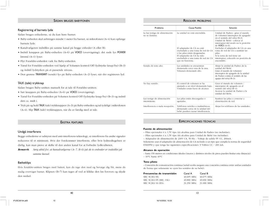 Philips SBC SC361 warranty Registrering af barnets lyde, Talk tale trykknap, Undgå interferens, Bælteklips 