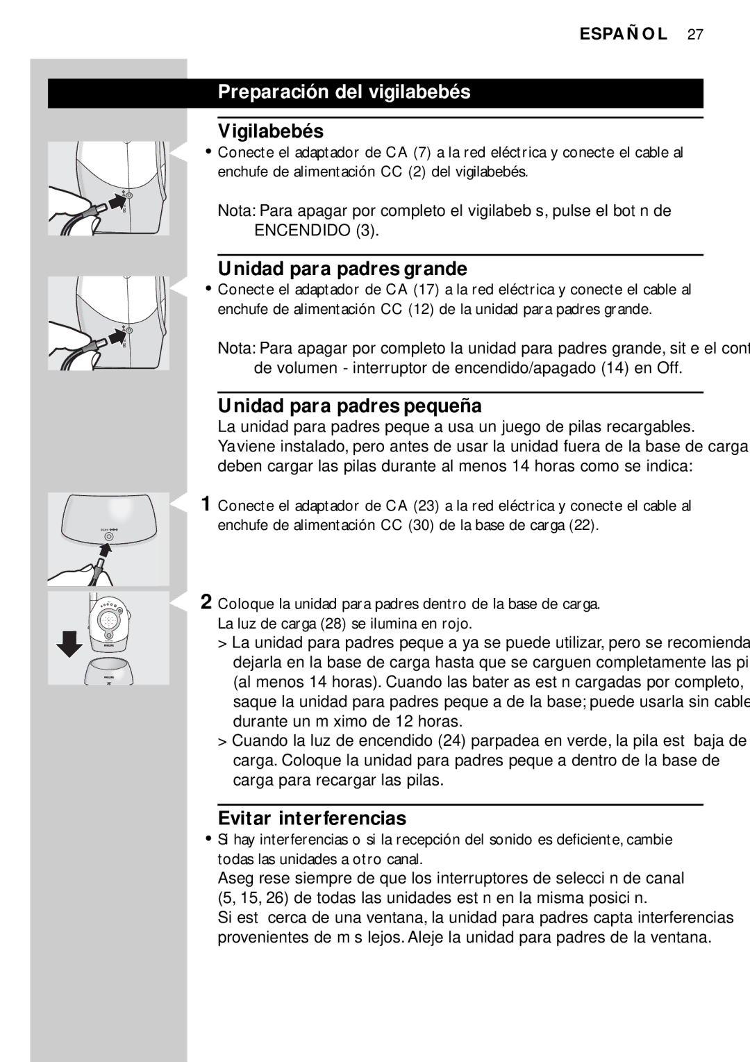 Philips SBC SC450 manual Preparación del vigilabebés, Vigilabebés, Unidad para padres grande, Unidad para padres pequeña 