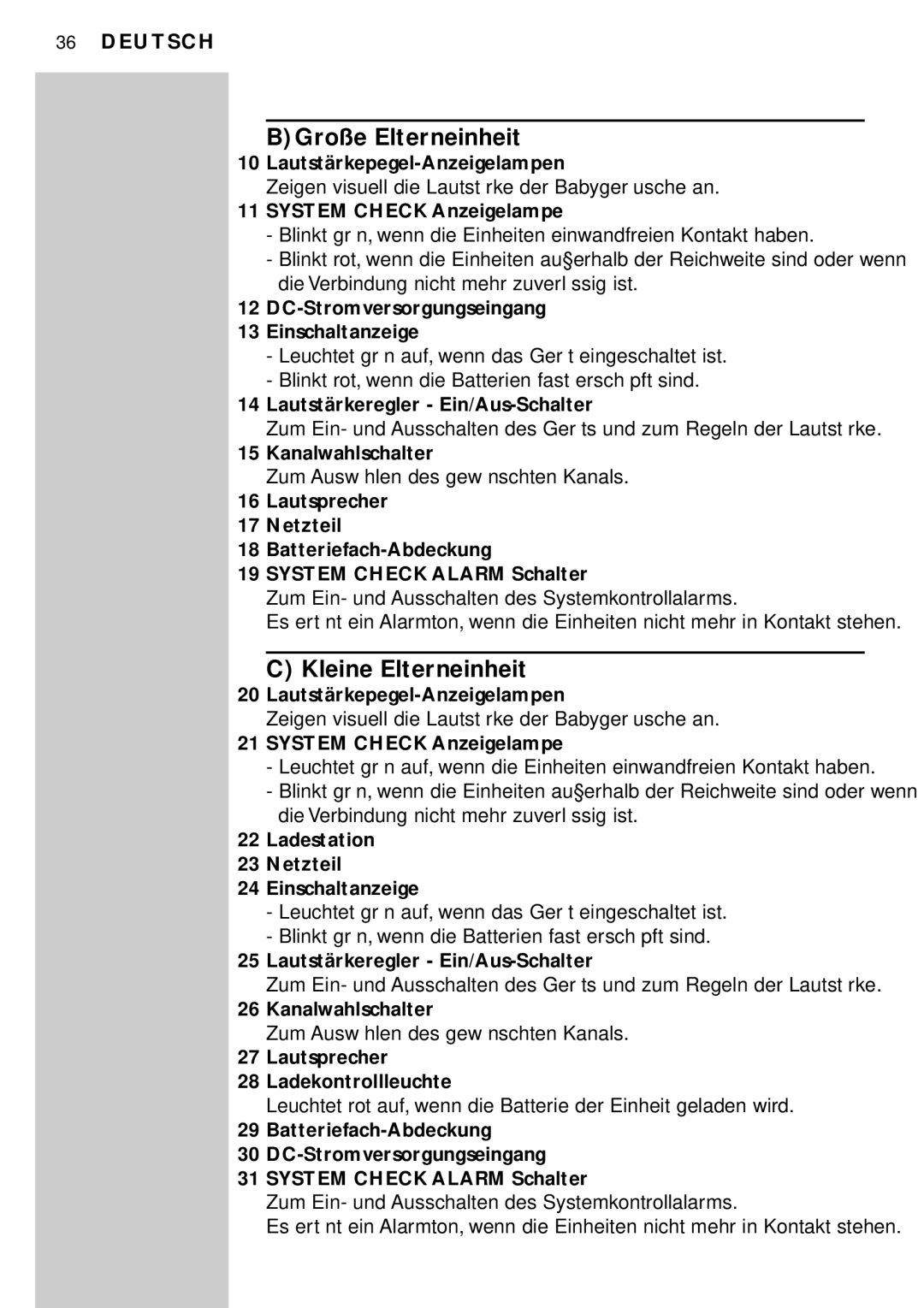 Philips SBC SC450 manual BGroße Elterneinheit, Kleine Elterneinheit 