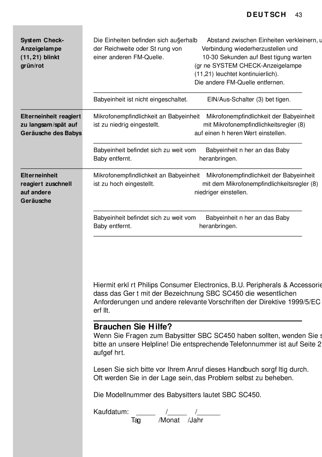 Philips SBC SC450 manual Brauchen Sie Hilfe? 