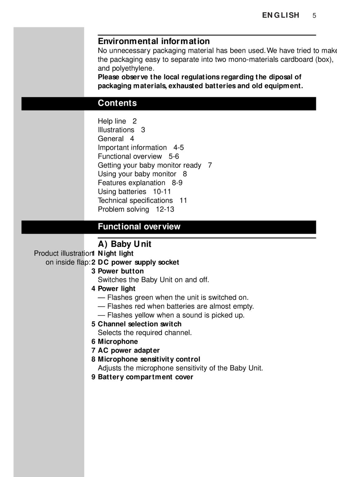 Philips SBC SC450 manual Contents, Functional overview 