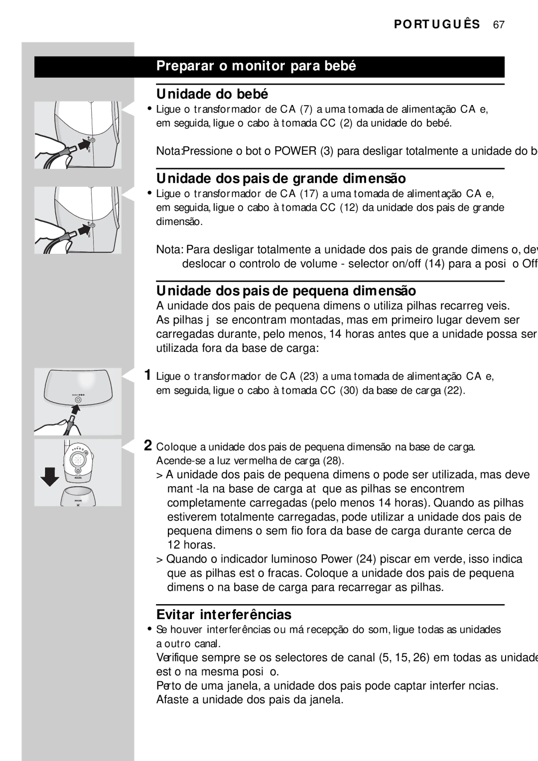 Philips SBC SC450 manual Preparar o monitor para bebé, Unidade dos pais de grande dimensão, Evitar interferências 