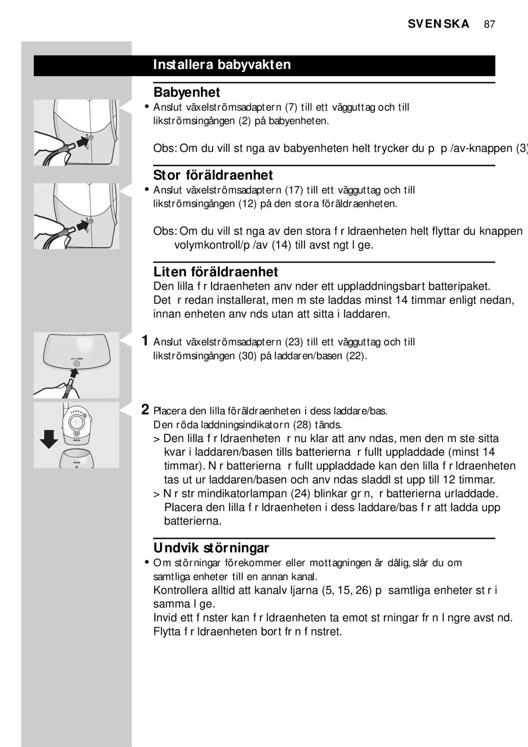 Philips SBC SC450 manual Installera babyvakten, Stor föräldraenhet, Undvik störningar 