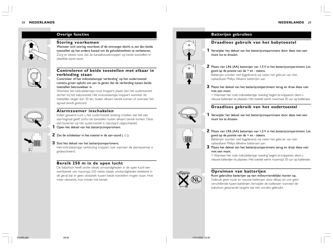 Philips SBC SC463 manual Overige functies, Batterijen gebruiken 