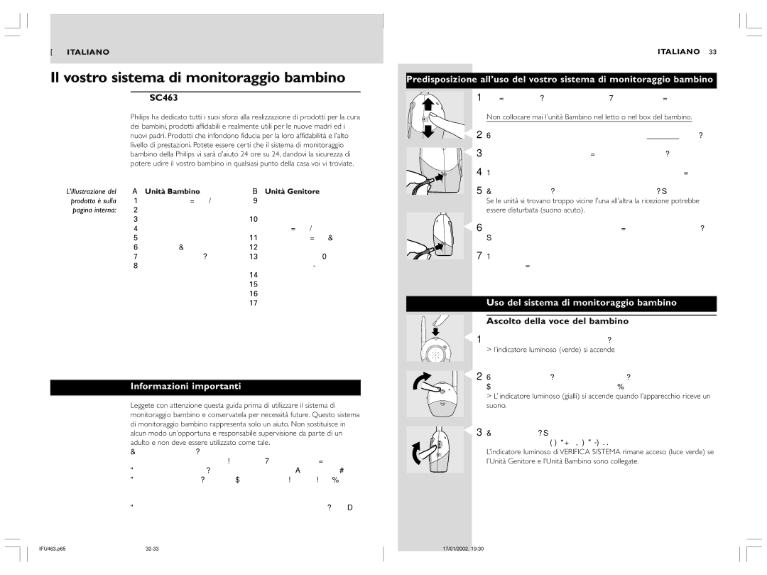 Philips SBC SC463 manual Il vostro sistema di monitoraggio bambino, Informazioni importanti, Ascolto della voce del bambino 