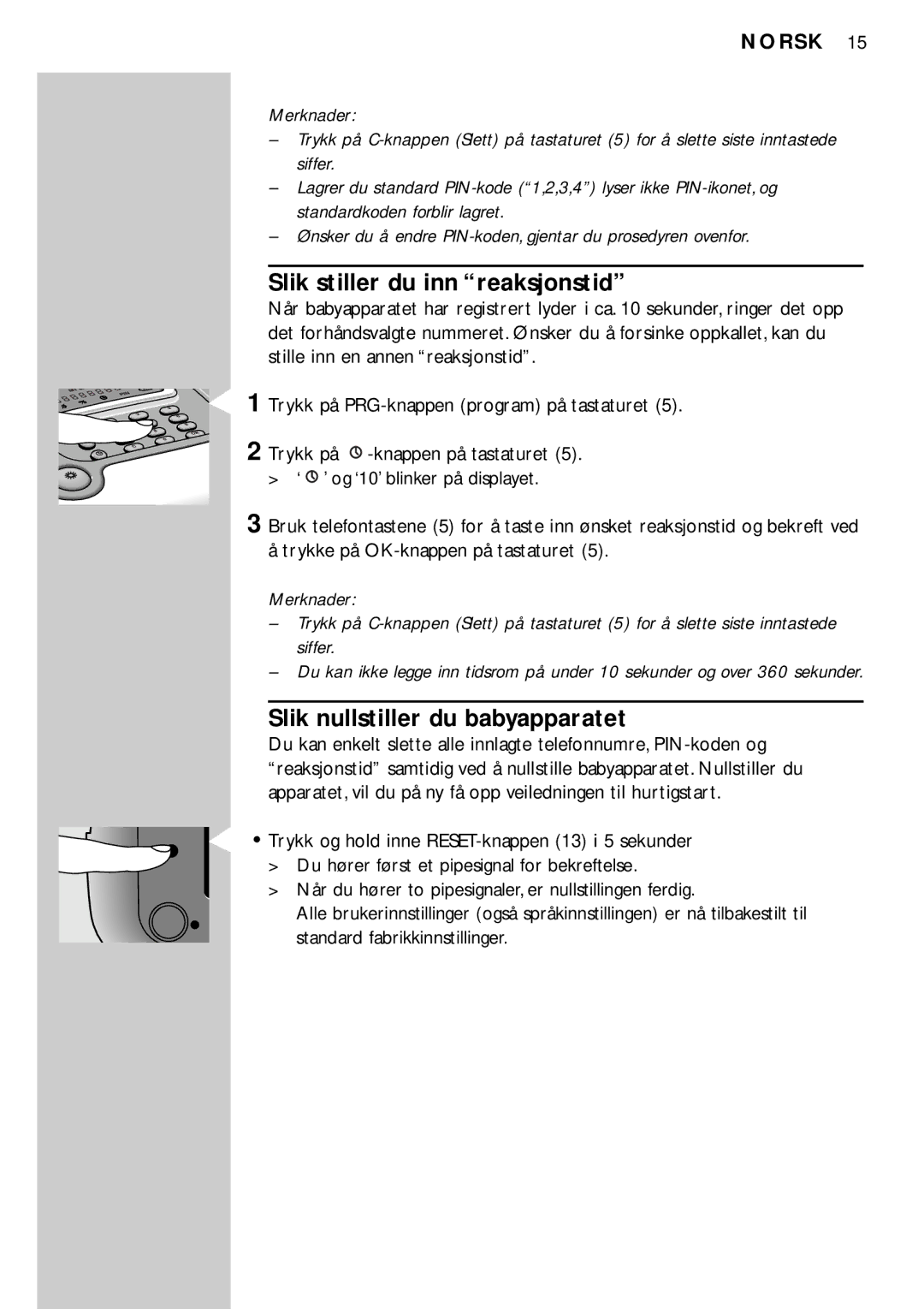 Philips SBC SC469 manual Slik nullstiller du babyapparatet 