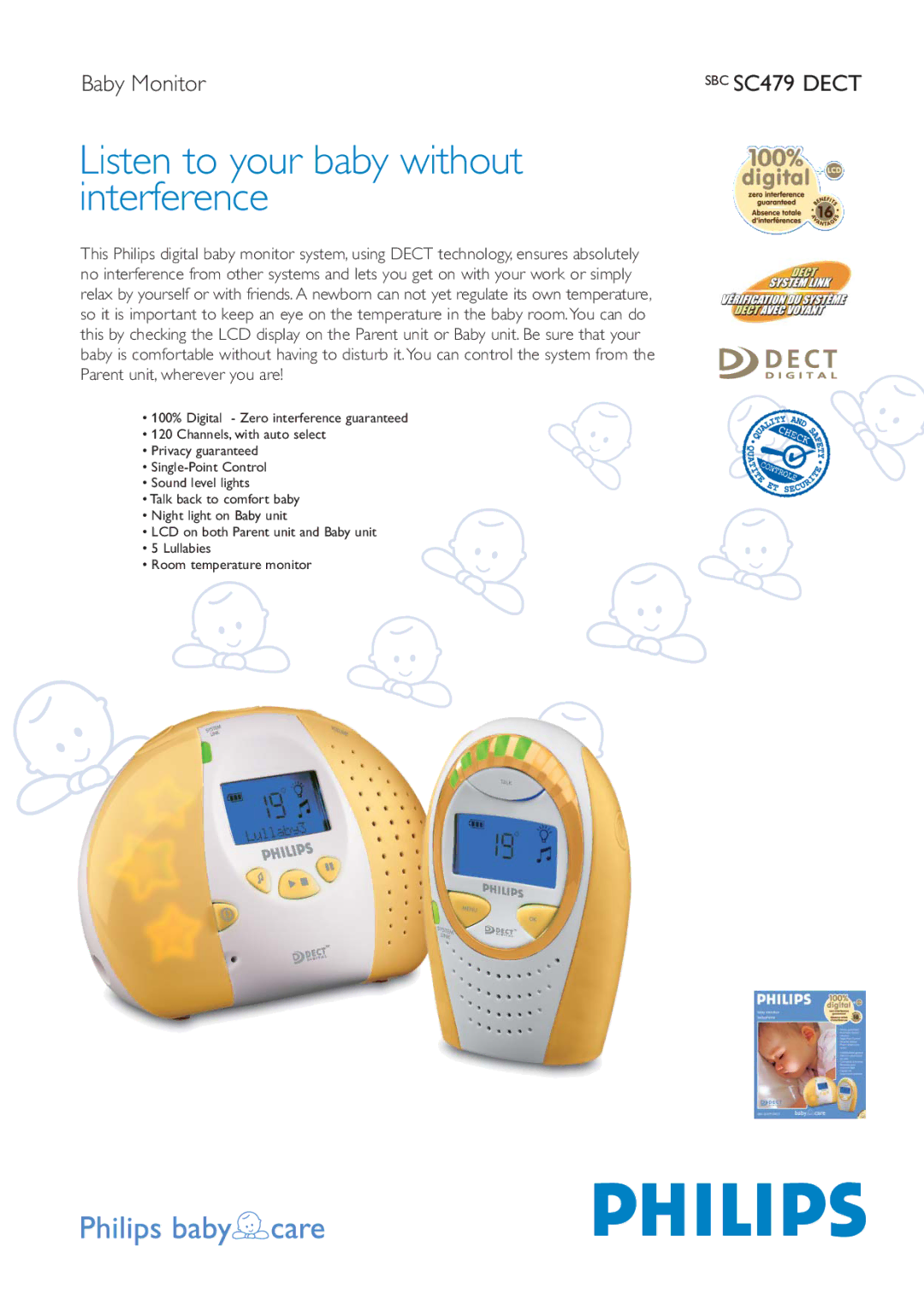 Philips SBC SC479 manual Listen to your baby without interference 