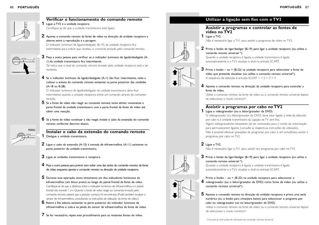 Philips SBC VL1400 manual Verificar o funcionamento do comando remoto, Instalar o cabo da extensão do comando remoto 