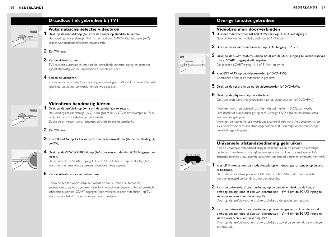 Philips SBC VL1400 manual Draadloze link gebruiken bij TV1, Overige functies gebruiken 