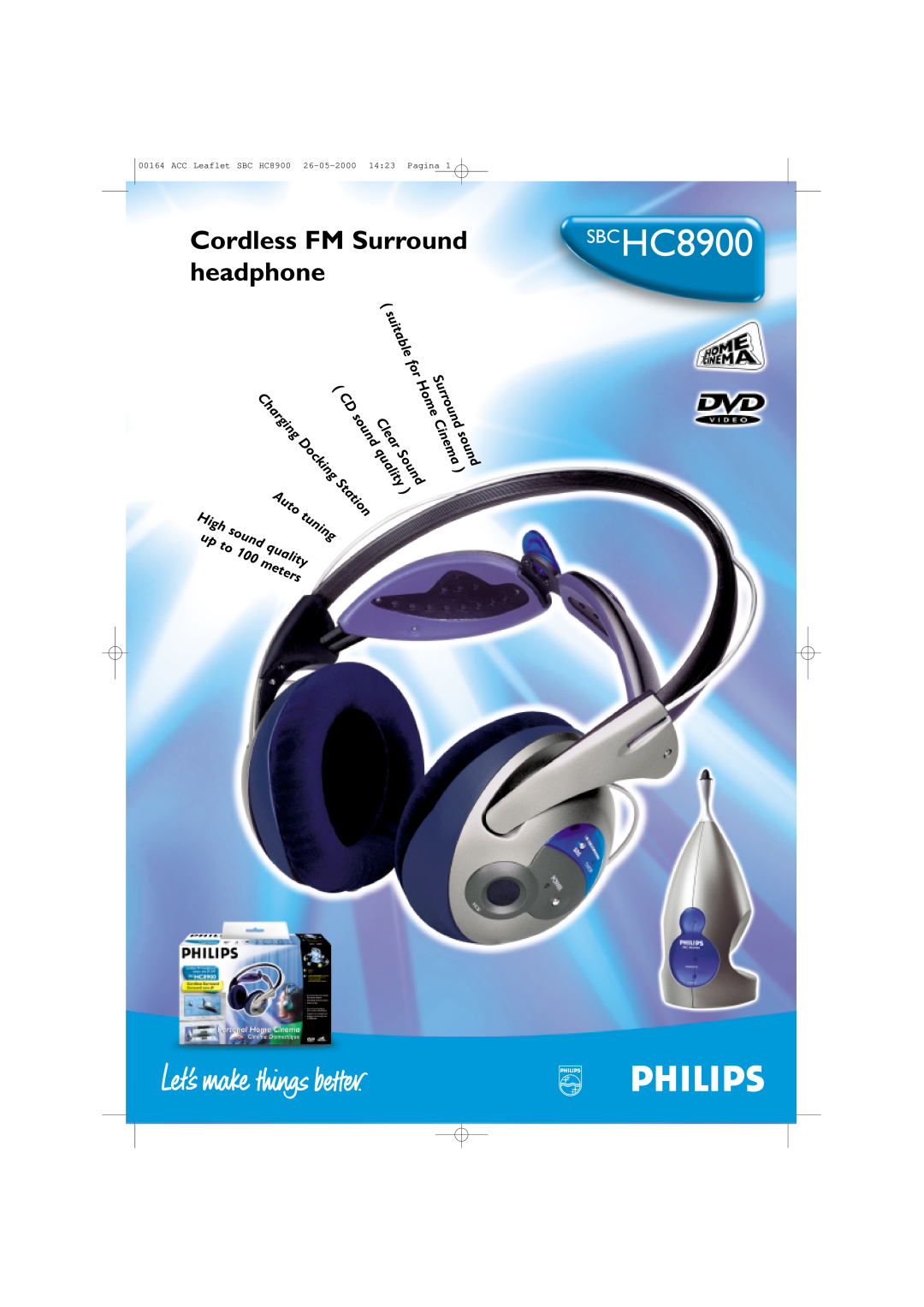 Philips SBCHC8900 manual Cordless FM Surround, headphone, lit n 