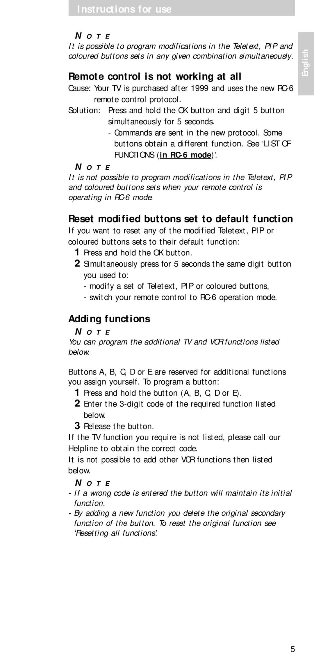 Philips SBCRP520/00 manual Remote control is not working at all, Adding functions 