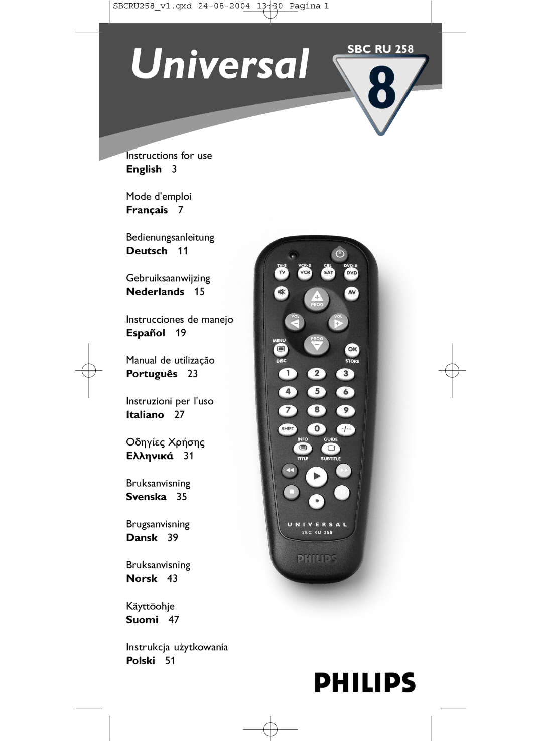 Philips SBCRU258 manual Sbc Ru 