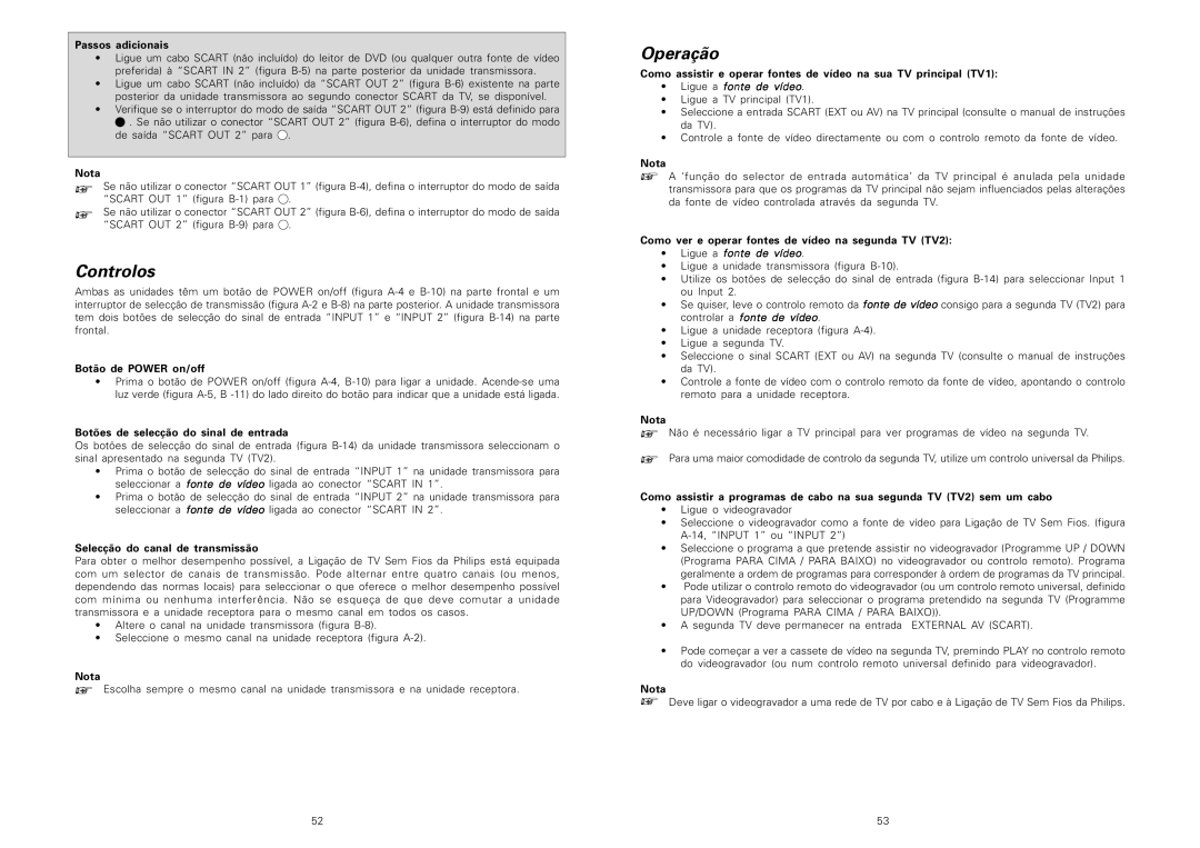 Philips SBCVL1200 manual Controlos, Operação 