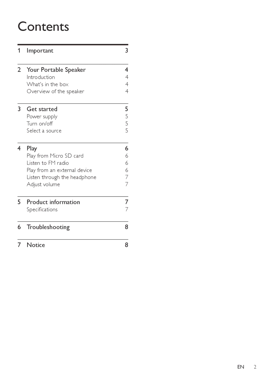 Philips SBM100 user manual Contents 