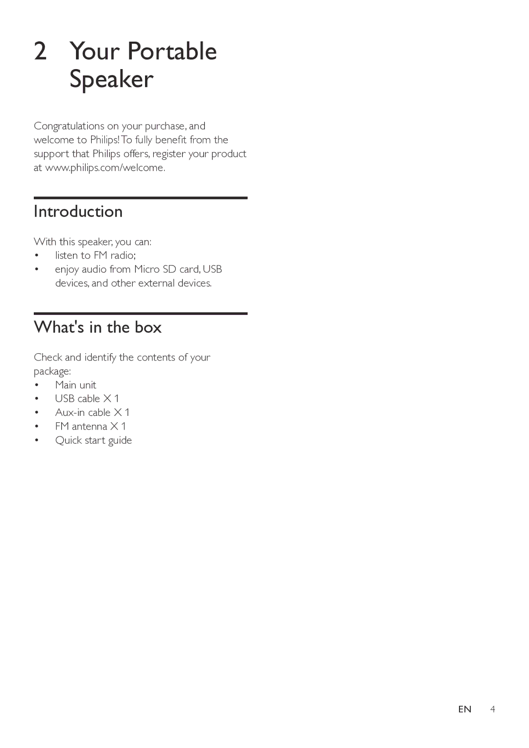 Philips SBM130 user manual Introduction, Whats in the box 