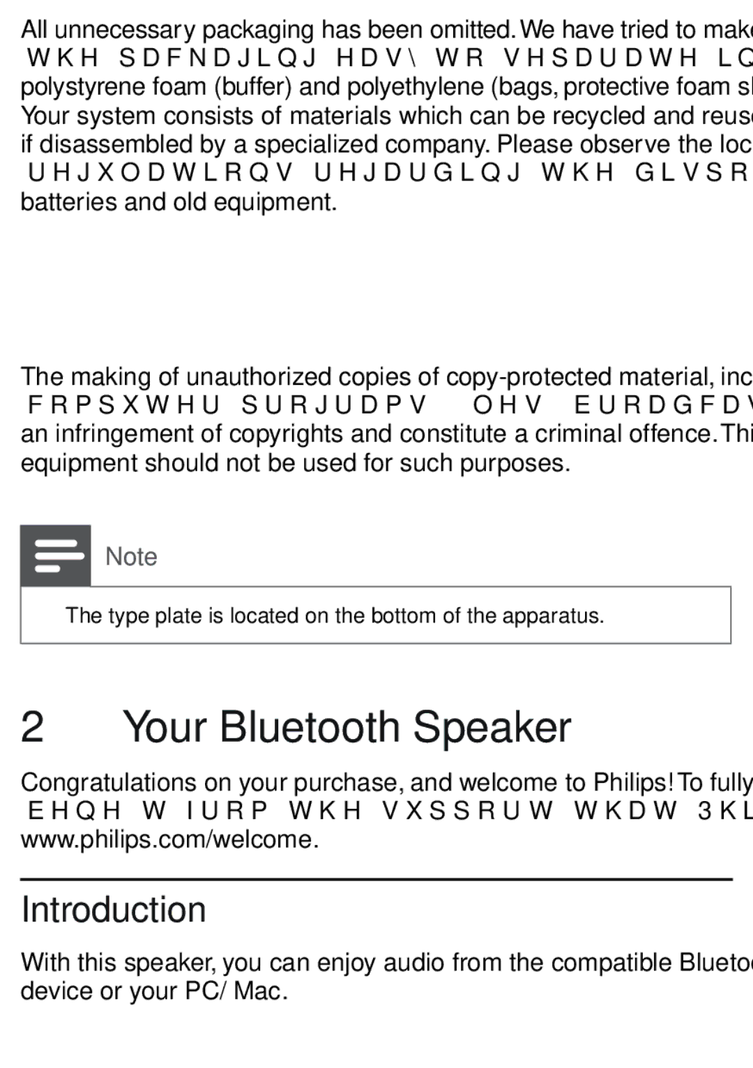 Philips SBT30 user manual Your Bluetooth Speaker, Introduction 