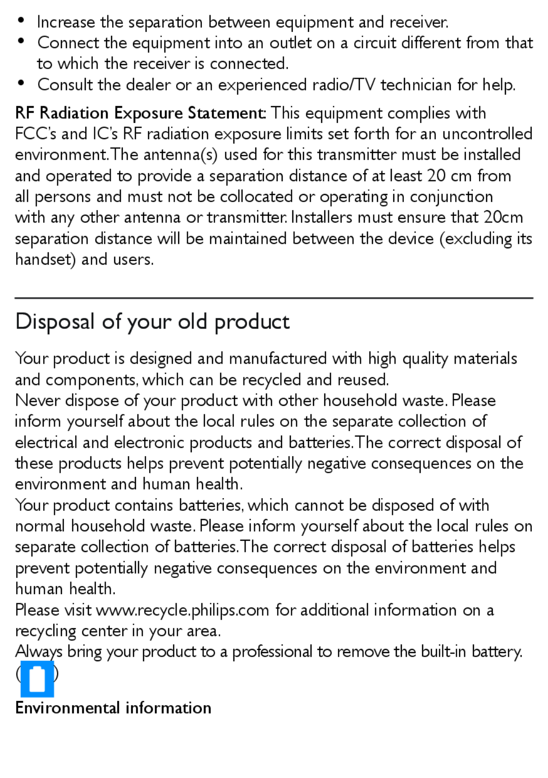 Philips SBT30 user manual Disposal of your old product 