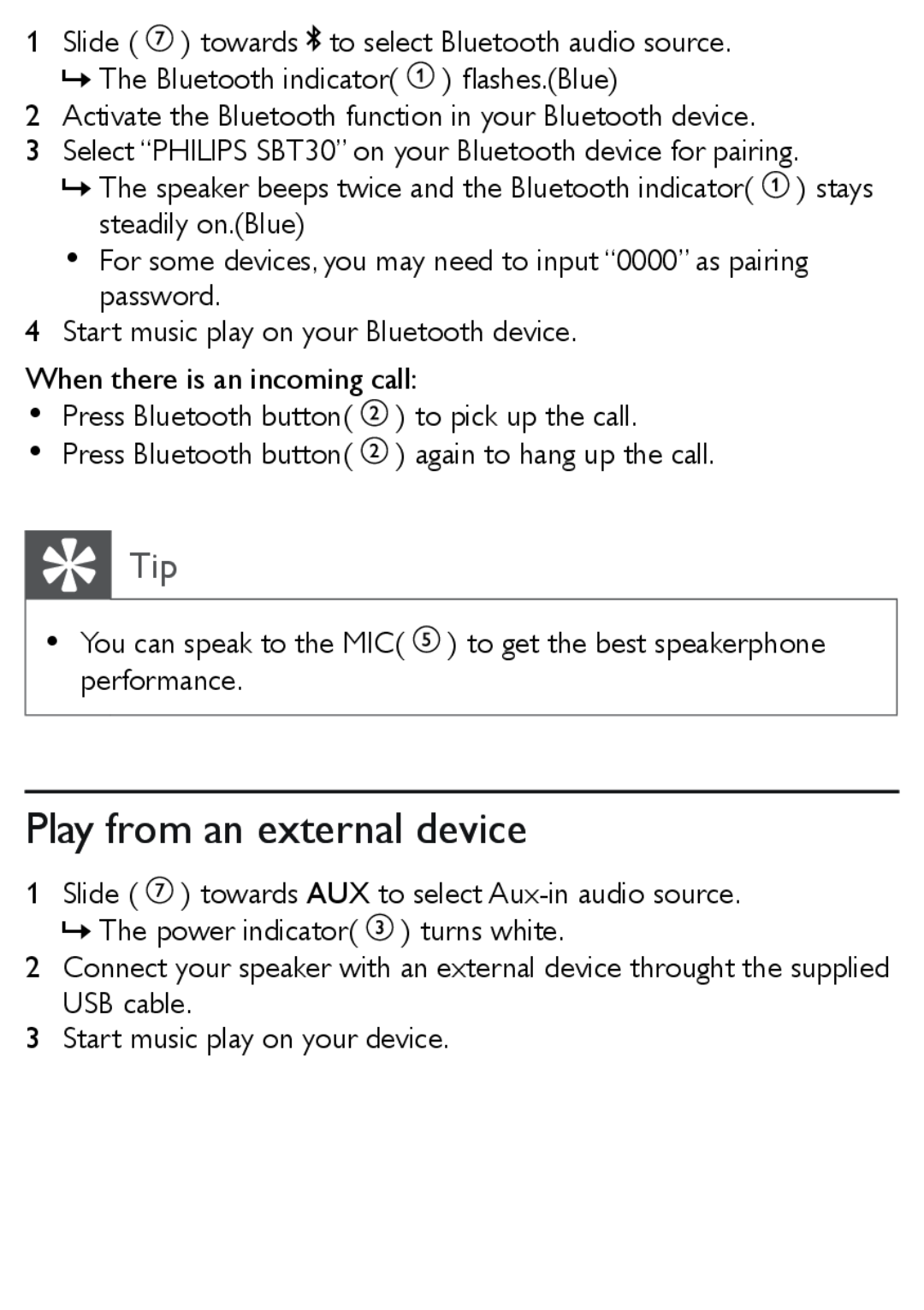 Philips SBT30 user manual Play from an external device 
