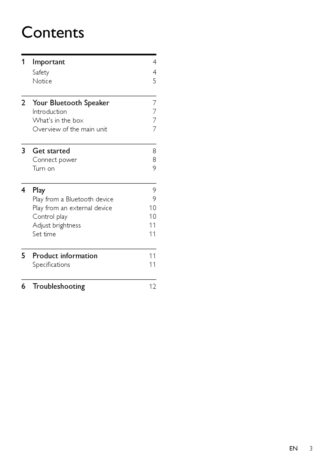 Philips SBT310/37, SBT37 user manual Contents 