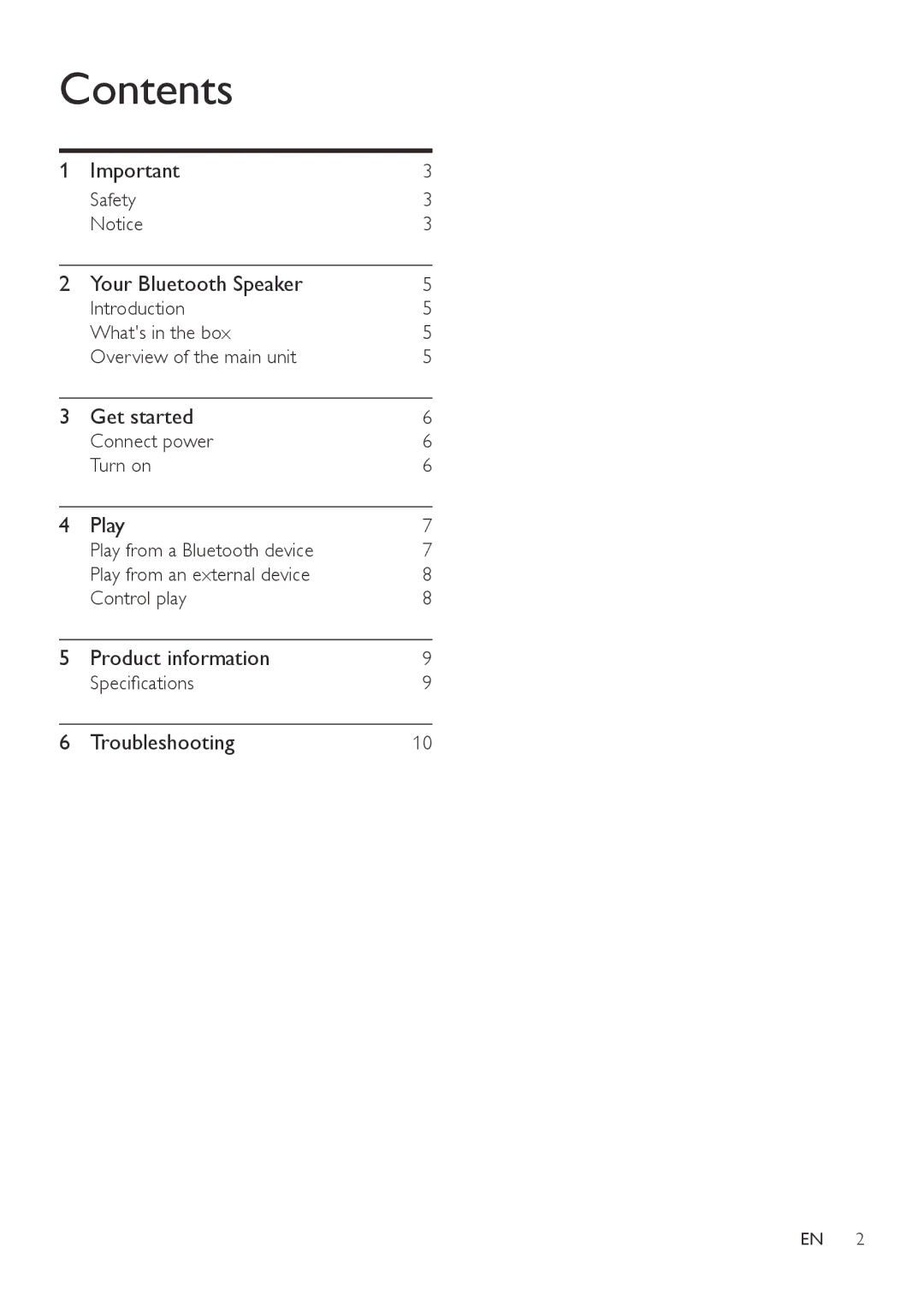 Philips SBT550WHI/12 user manual Contents 