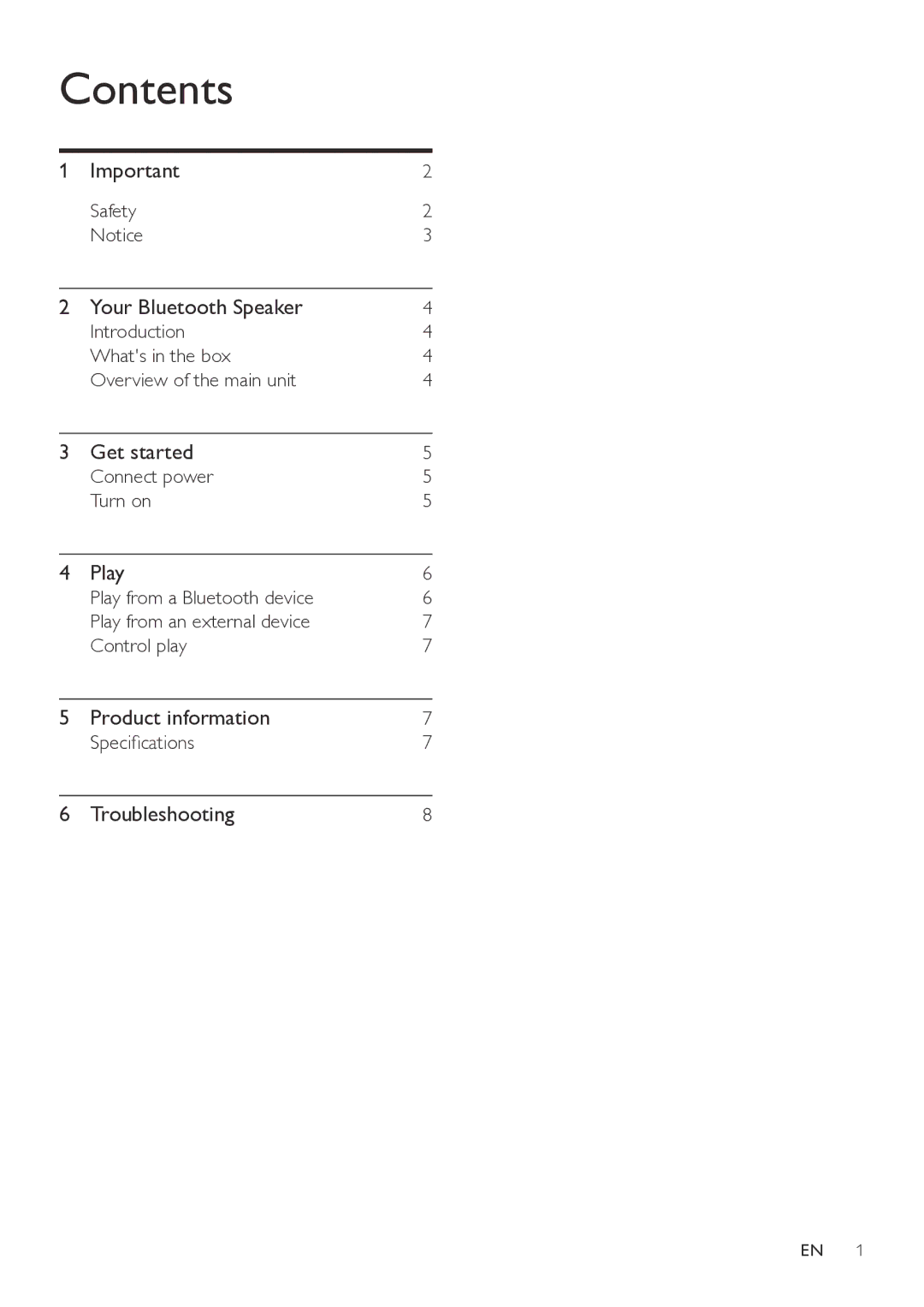 Philips SBT75/37 user manual Contents 