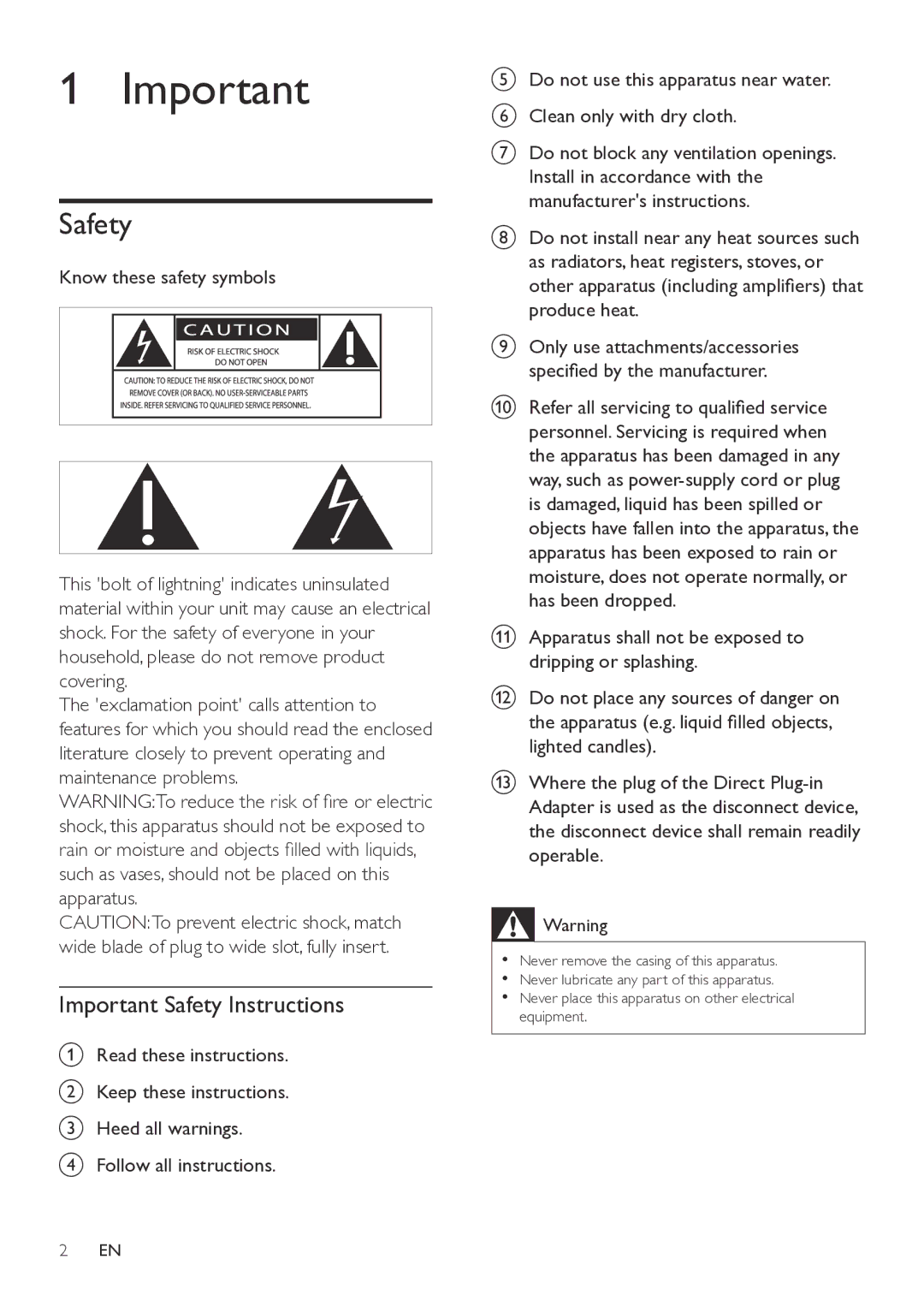 Philips SBT75/37 user manual Important Safety Instructions 