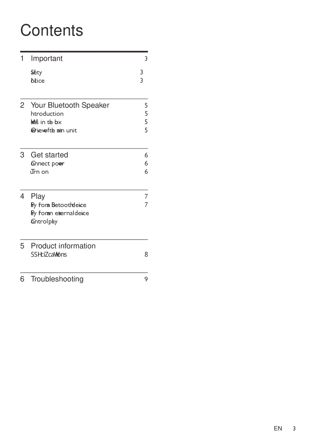 Philips SBT75WHi/93 user manual Contents 