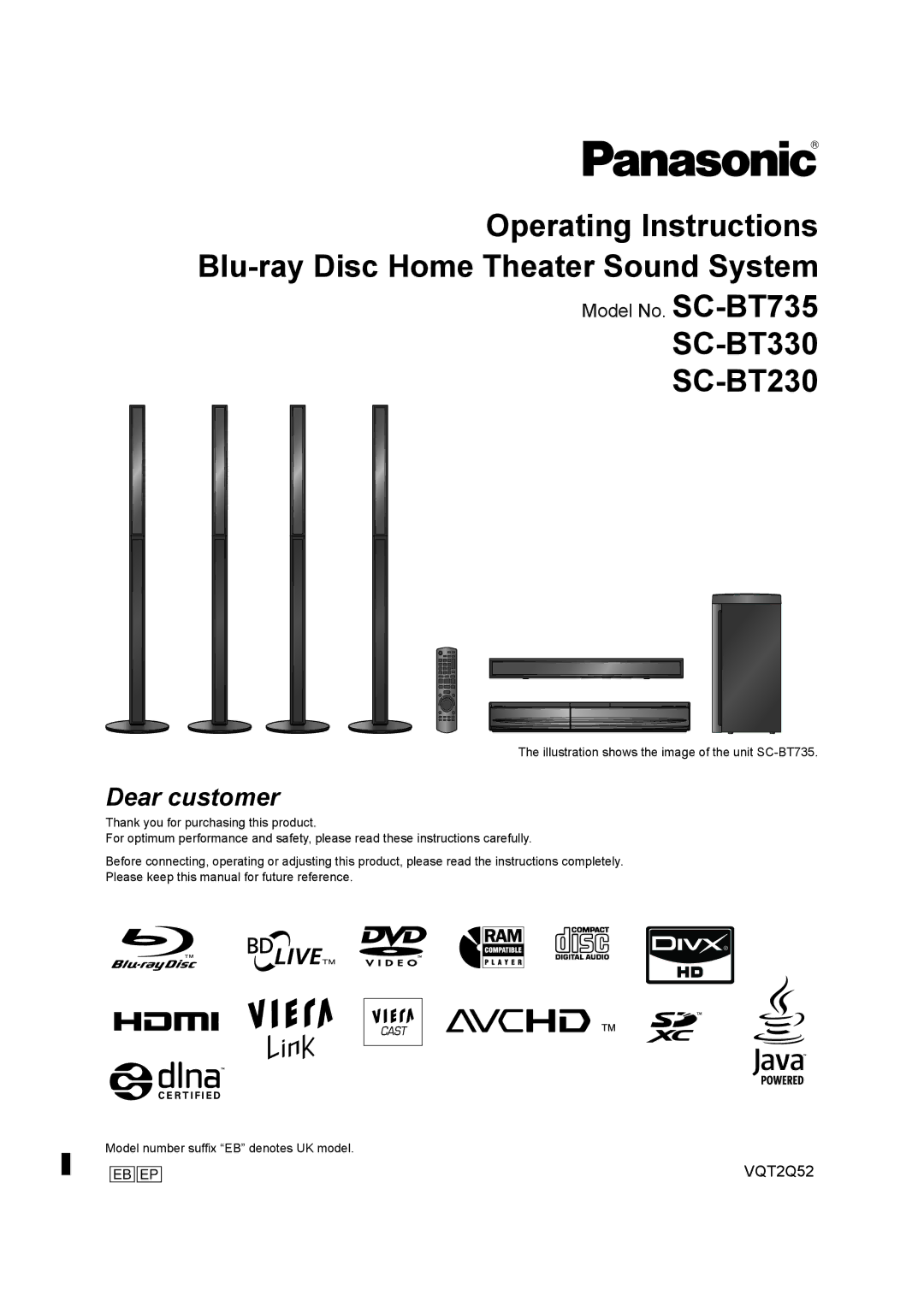 Philips operating instructions SC-BT330 SC-BT230, Illustration shows the image of the unit SC-BT735 