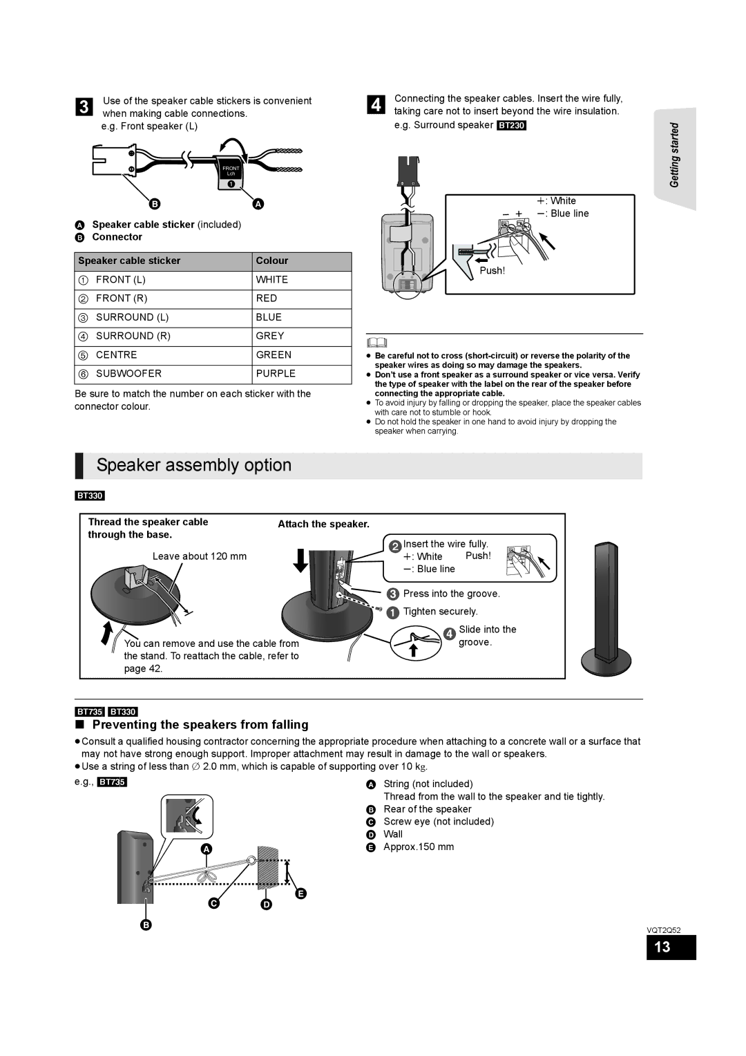 Philips SC-BT735 operating instructions Speaker assembly option,  , Preventing the speakers from falling 