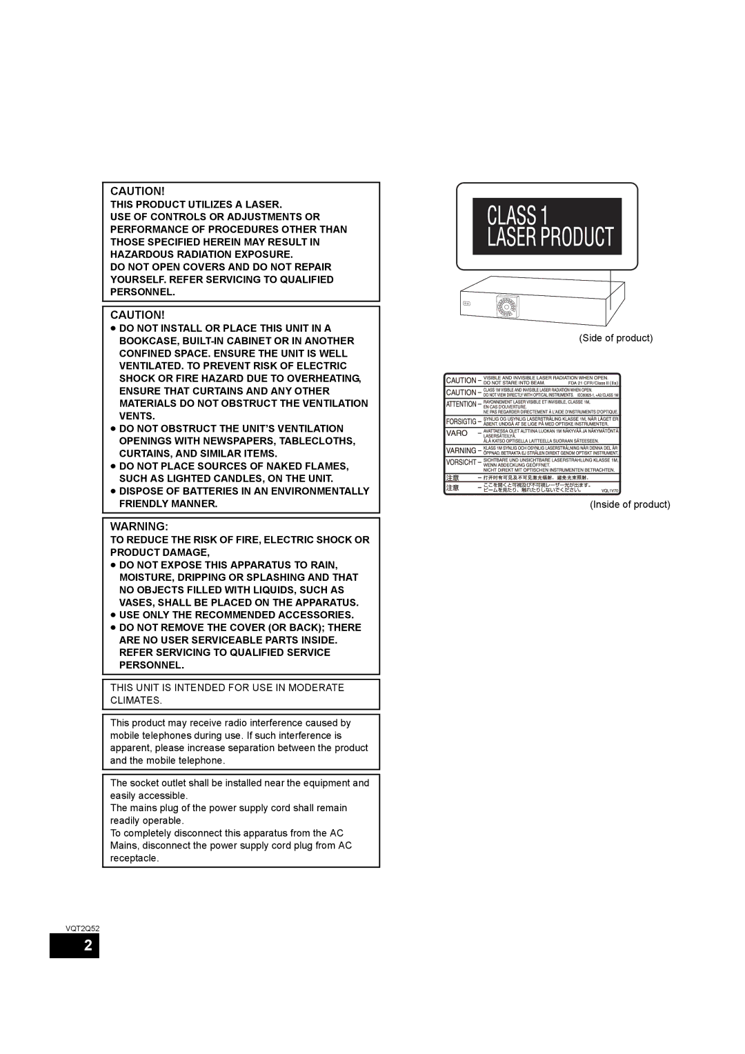 Philips SC-BT735 This Unit is Intended for USE in Moderate Climates, Side of product Inside of product 