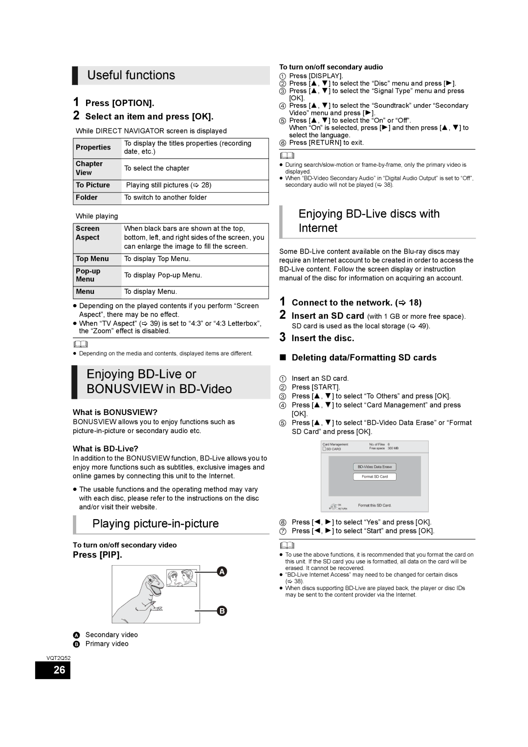 Philips SC-BT735 Useful functions, Enjoying BD-Live or Bonusview in BD-Video, Playing picture-in-picture 