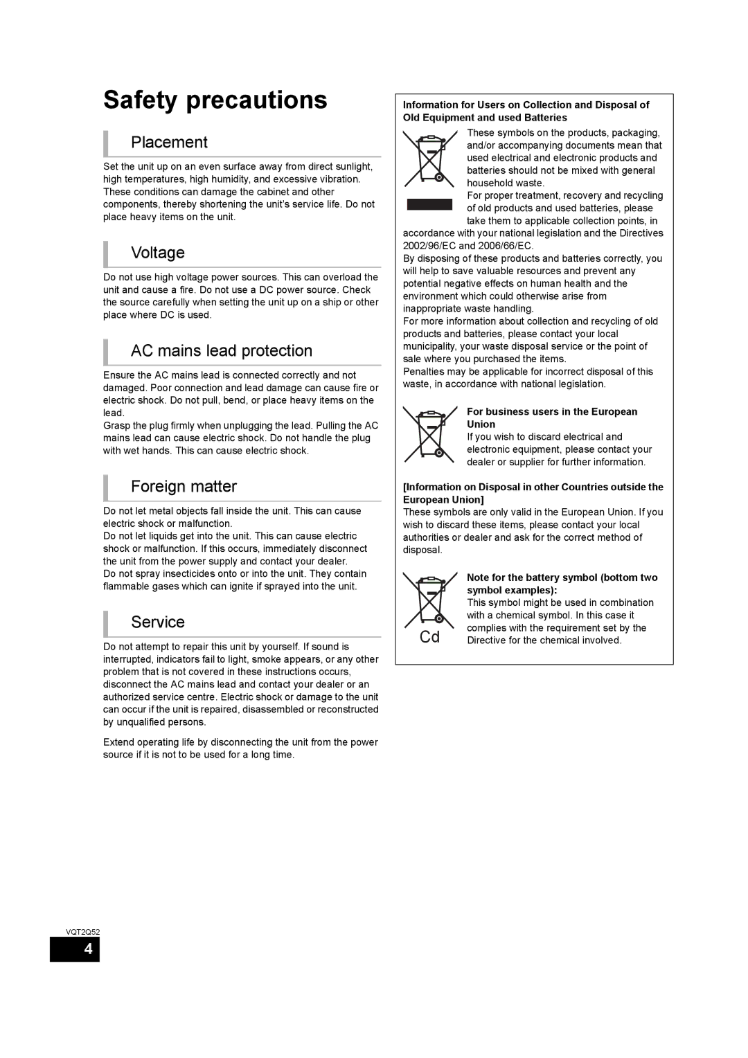 Philips SC-BT735 operating instructions Safety precautions 