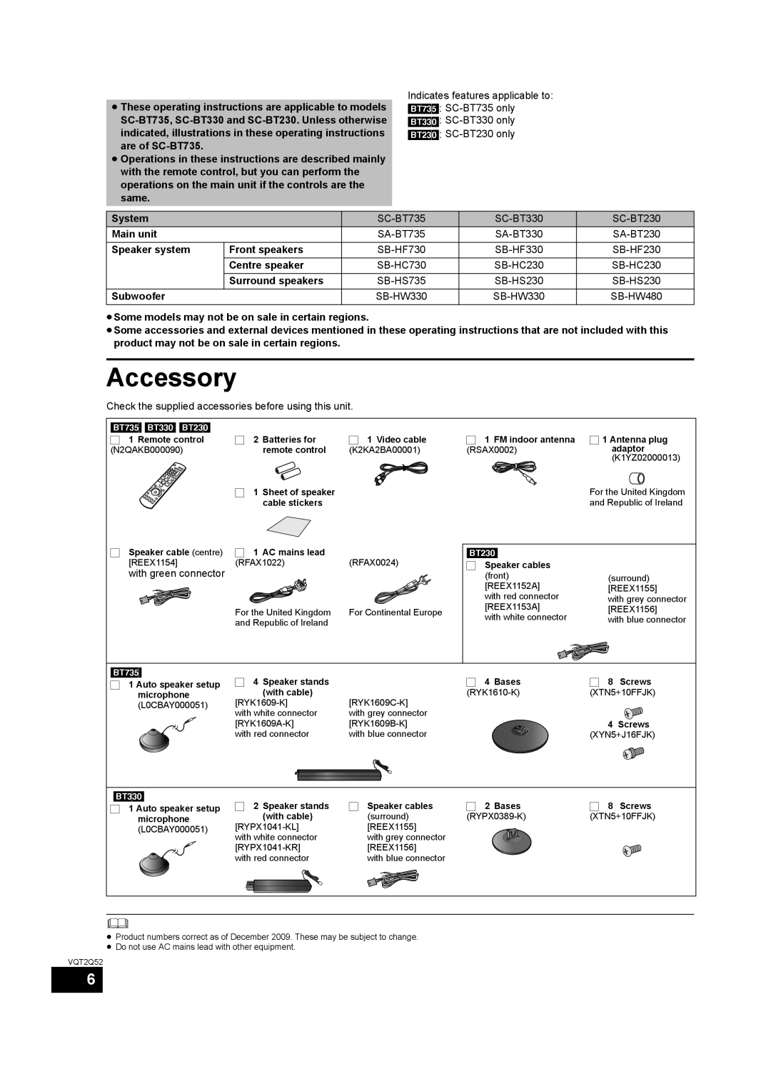 Philips SC-BT735 operating instructions Accessory 