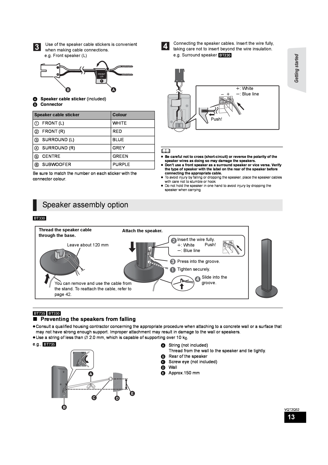 Philips SC-BT735 operating instructions Speaker assembly option, Preventing the speakers from falling,    
