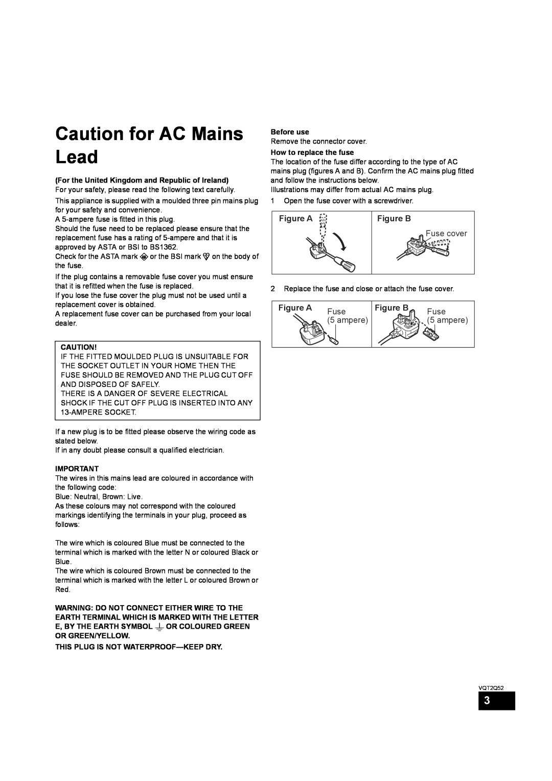 Philips SC-BT735 operating instructions Caution for AC Mains Lead, Figure A, Figure B 