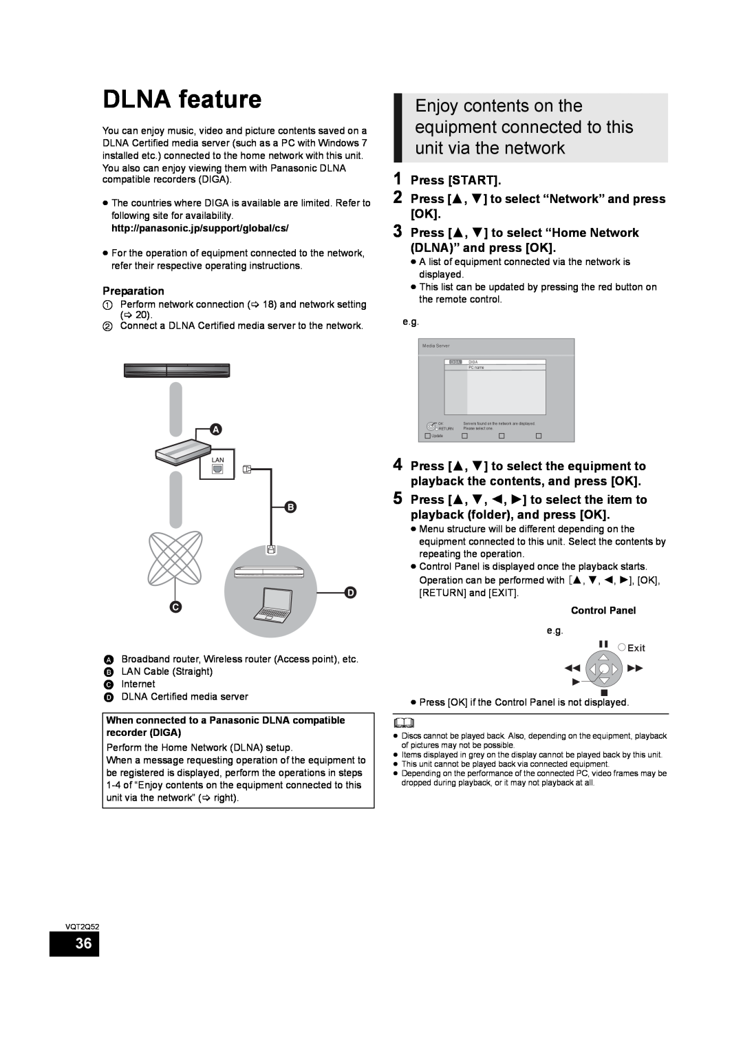 Philips SC-BT735 operating instructions DLNA feature,    , Press 3, 4 to select “Network” and press OK, Press START 