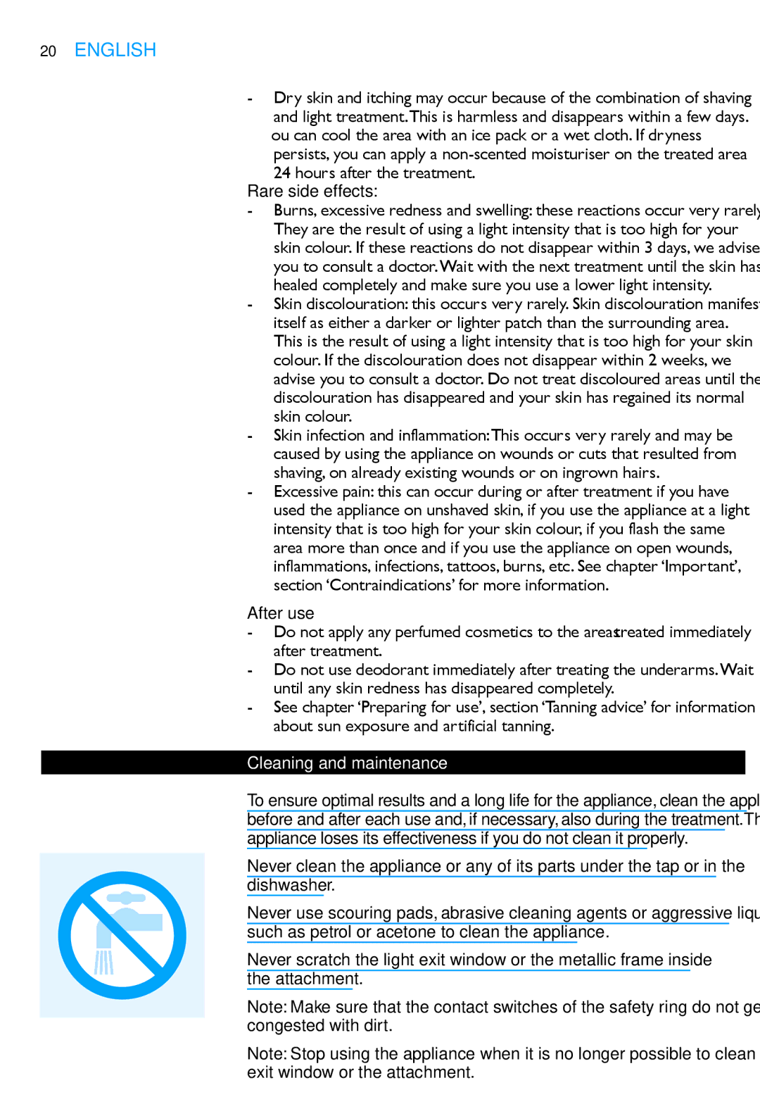 Philips SC2001/01 manual Rare side effects, After use, Cleaning and maintenance 