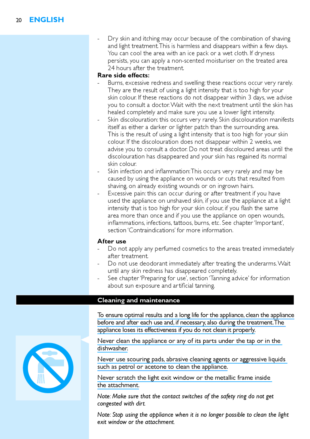 Philips SC2001/01 user manual Rare side effects, After use, Cleaning and maintenance 