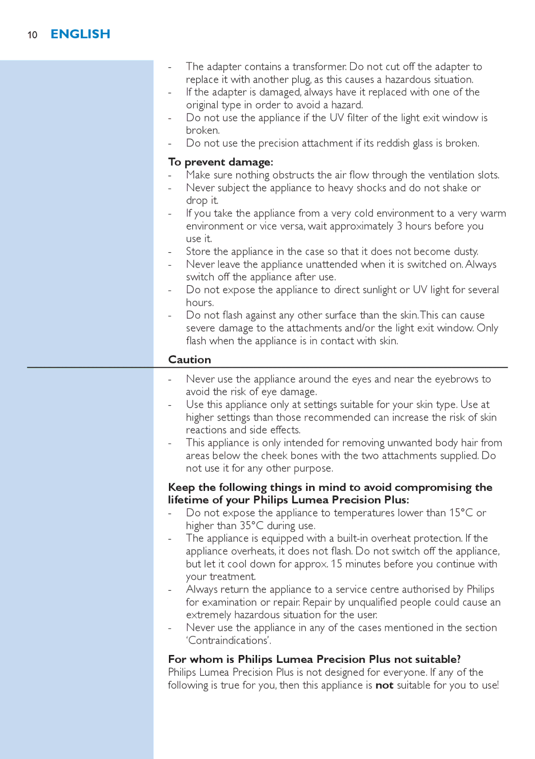 Philips SC2003 user manual To prevent damage 