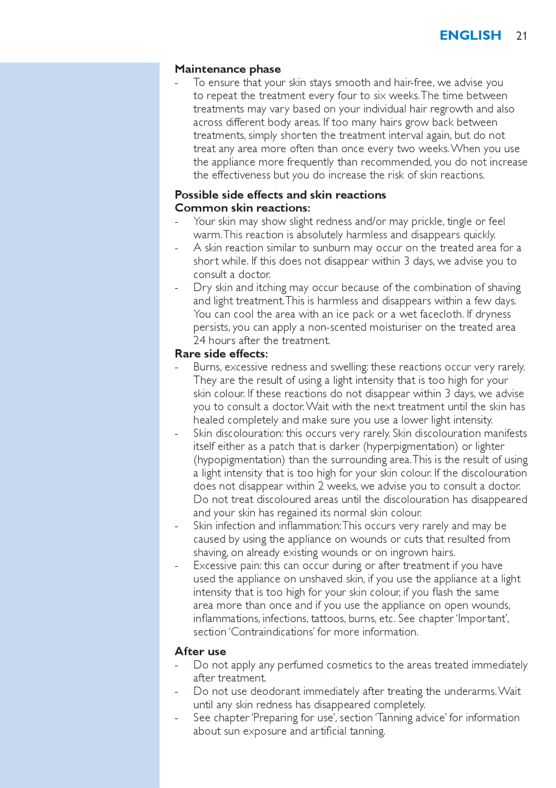 Philips SC2003 user manual Maintenance phase, Rare side effects, After use 