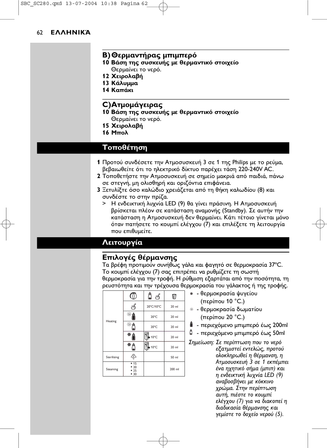 Philips SC280SBC manual 62 E 