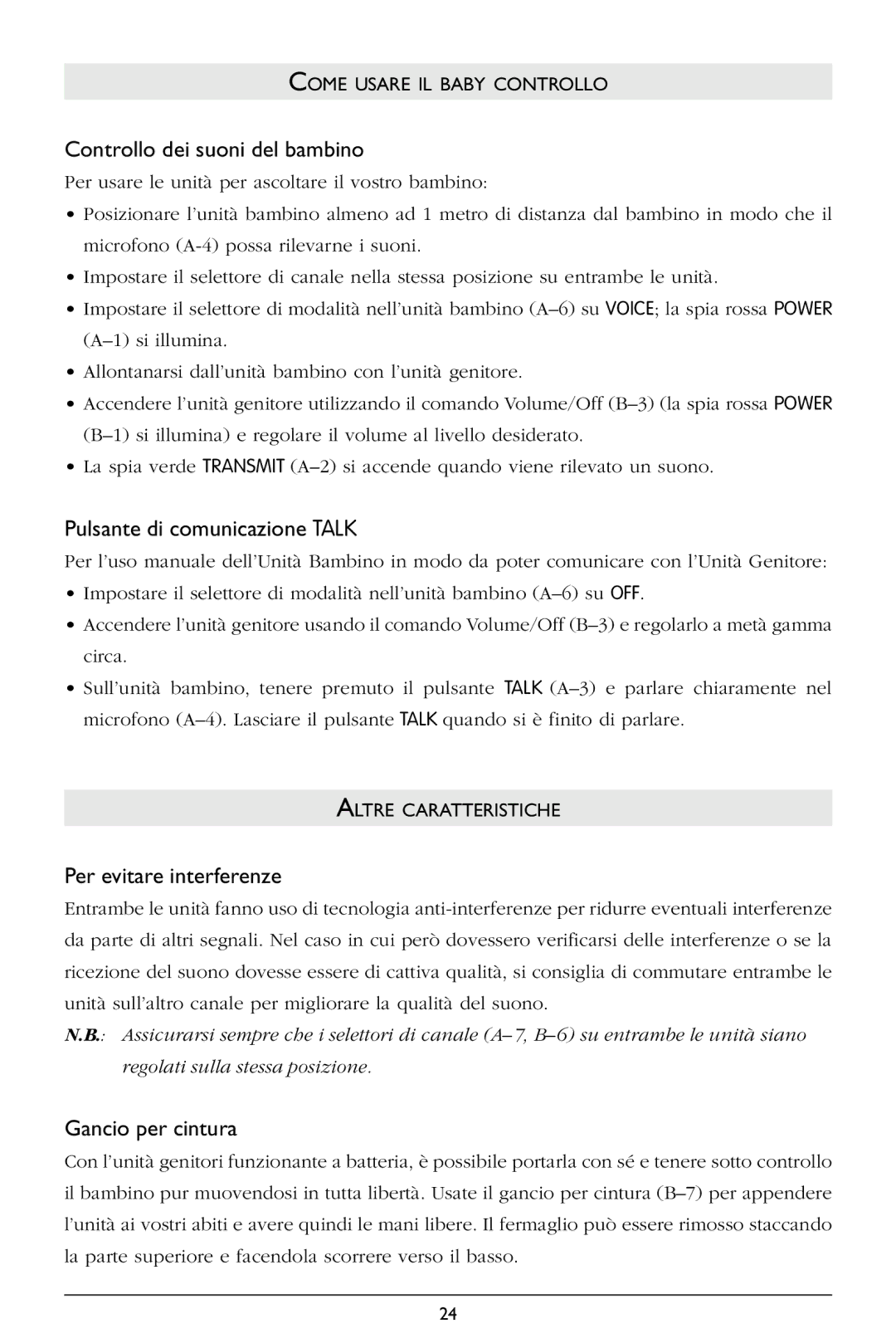 Philips SC362 warranty Controllo dei suoni del bambino, Pulsante di comunicazione Talk, Per evitare interferenze 