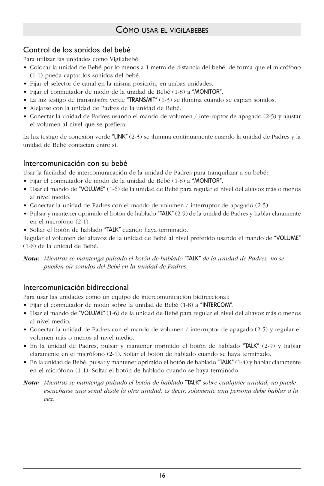 Philips SC367 warranty Control de los sonidos del bebé, Intercomunicación con su bebé, Intercomunicación bidireccional 