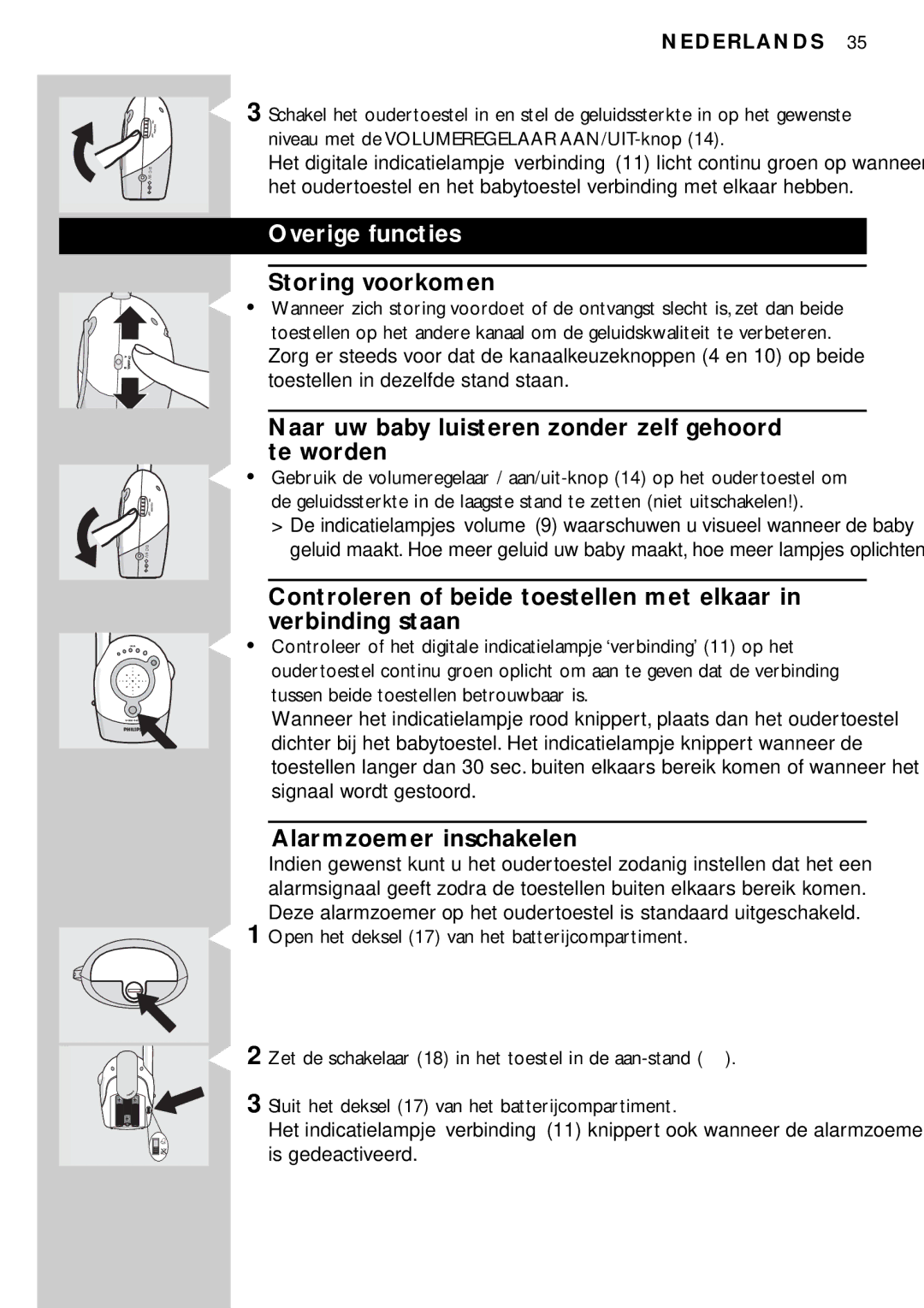 Philips SC464SBC manual Overige functies, Storing voorkomen, Naar uw baby luisteren zonder zelf gehoord te worden 